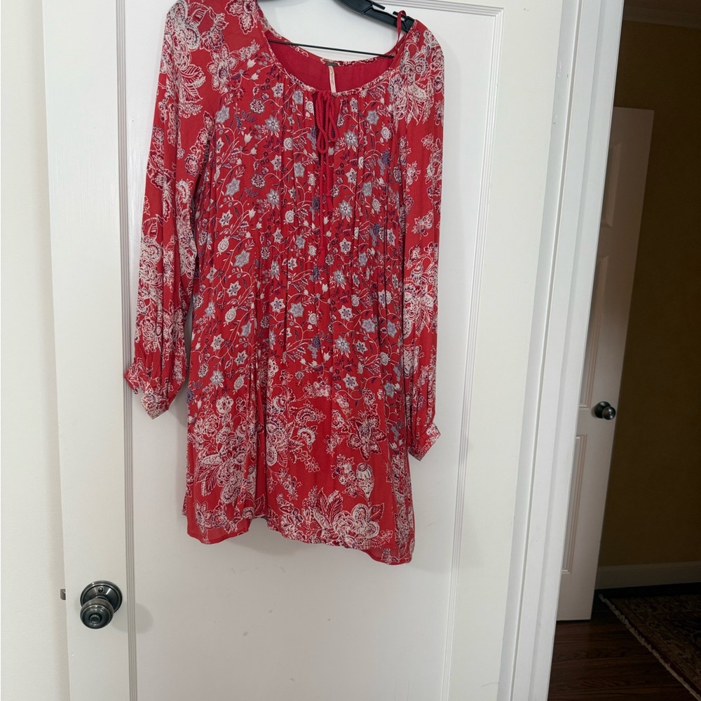 Free People Red Floral Long Sleeve Dress